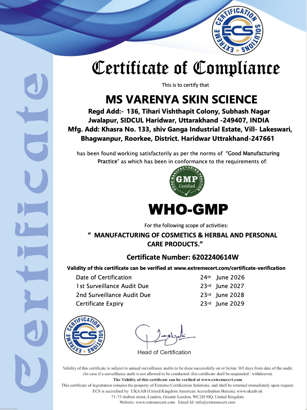 WHO-GMP Certificate